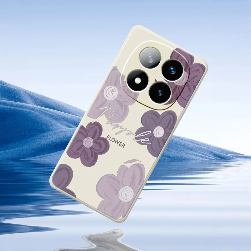 For Xiaomi Redmi Note 15 Pro+ 5G (Global)  /  Poco M8 Pro 5G Case Purple Flower Pattern Printing Straight Edge TPU Phone Back Cover - Beige
