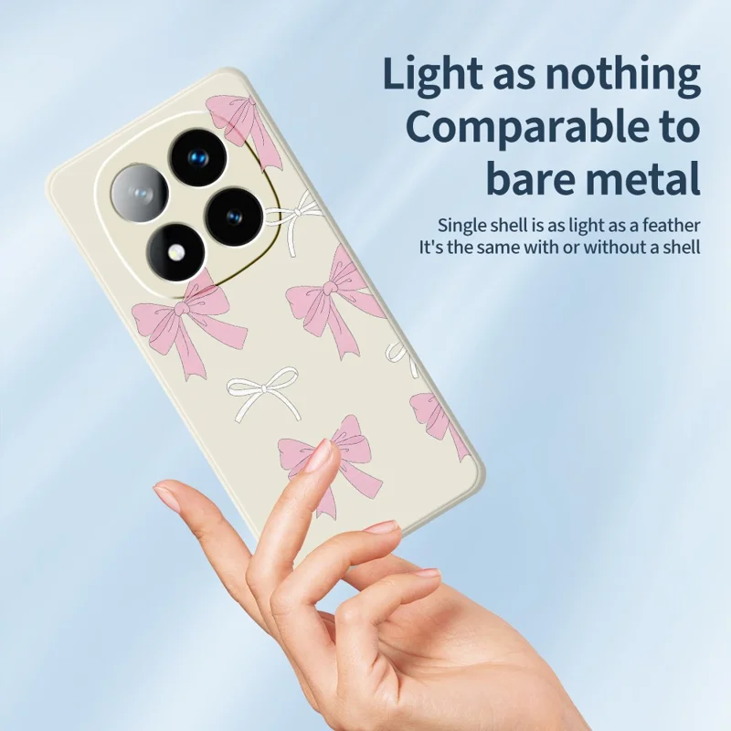Til Xiaomi Redmi Note 15 Pro+ 5G (Global) / Poco M8 Pro 5G Case Pink Bows Mønstertryk Lige Kant TPU Telefon Bagdæksel - Beige