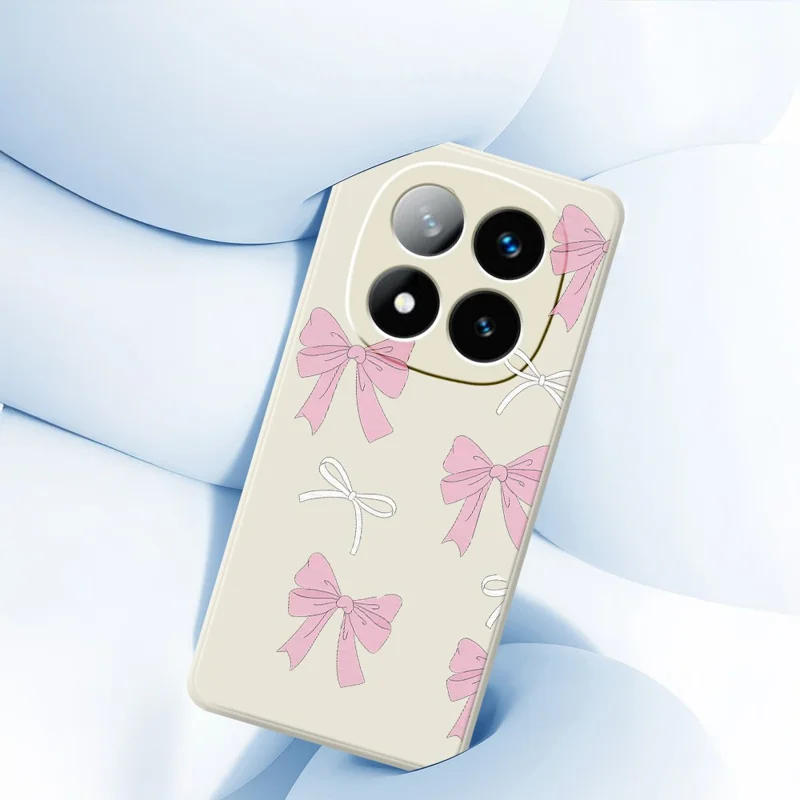 Til Xiaomi Redmi Note 15 Pro+ 5G (Global) / Poco M8 Pro 5G Case Pink Bows Mønstertryk Lige Kant TPU Telefon Bagdæksel - Beige