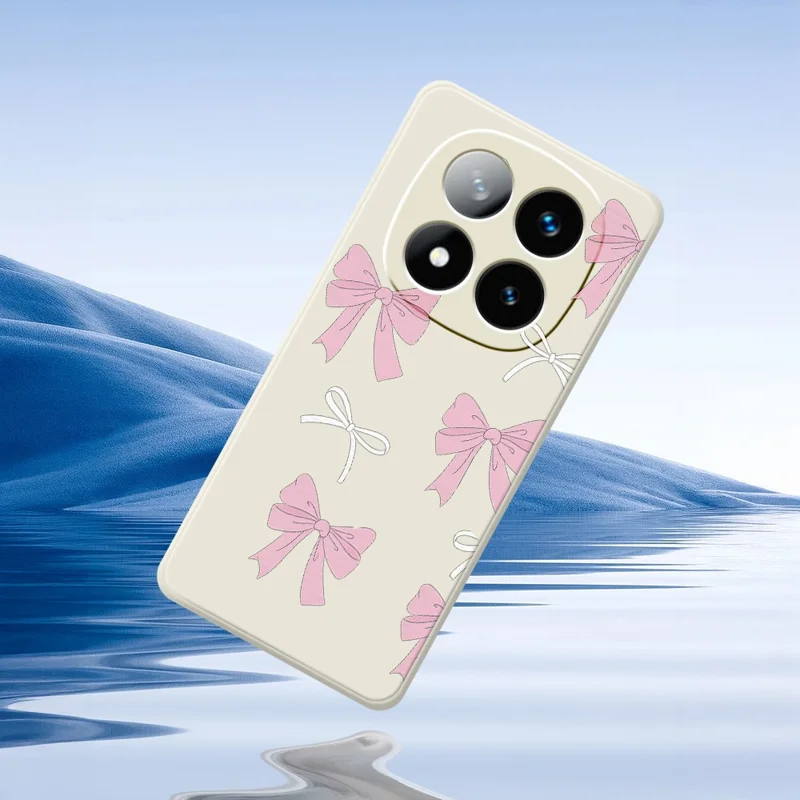 Til Xiaomi Redmi Note 15 Pro+ 5G (Global) / Poco M8 Pro 5G Case Pink Bows Mønstertryk Lige Kant TPU Telefon Bagdæksel - Beige