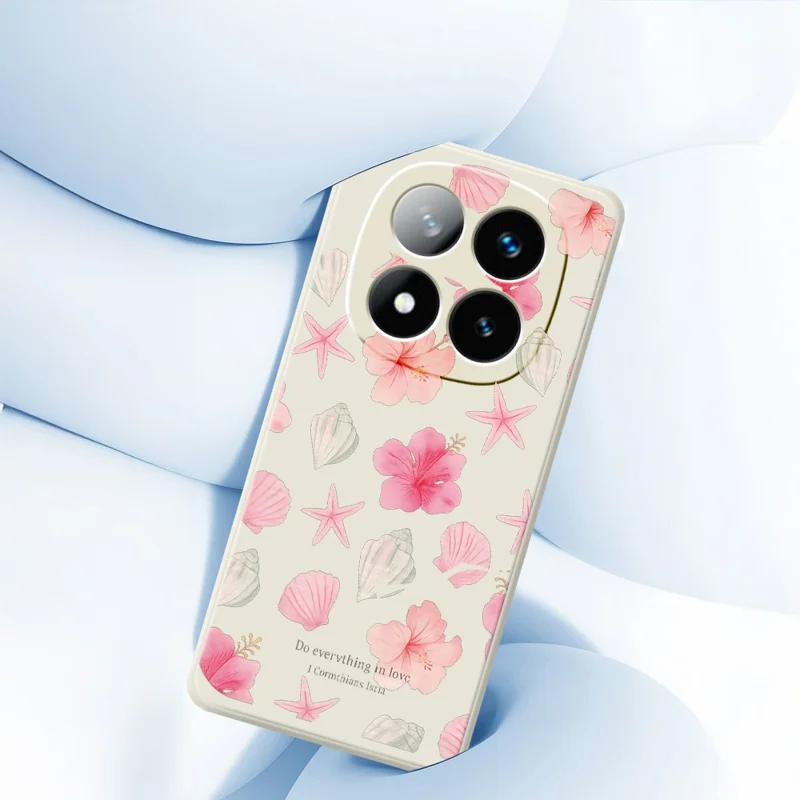 Til Xiaomi Redmi Note 15 Pro+ 5G (Global) / Poco M8 Pro 5G Håndtagskabinet til mobiltelefon med trykt blomstrende kirsebærblomst, lige kant, TPU bagside - beige