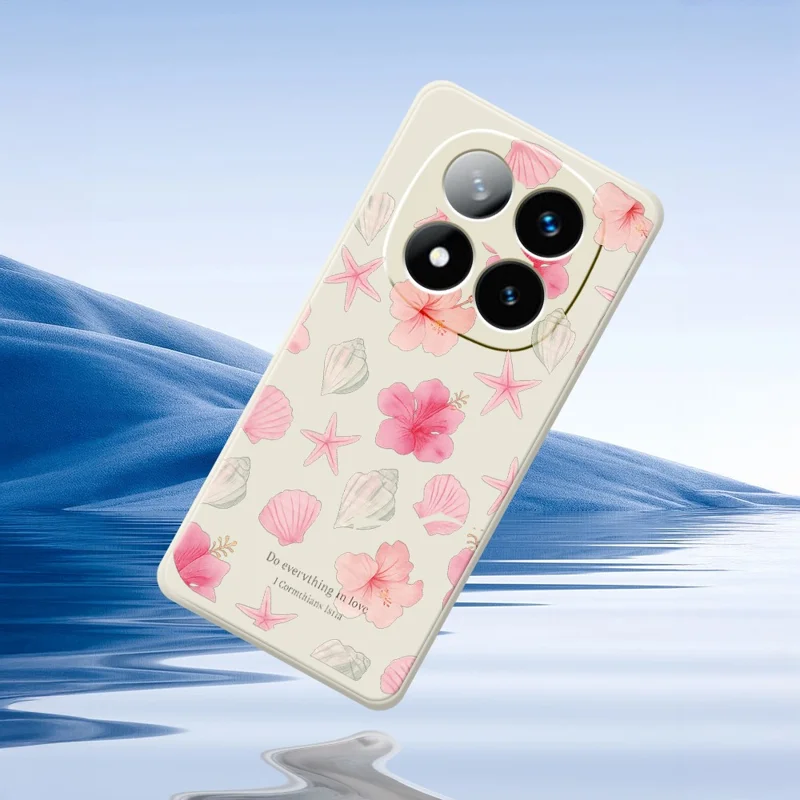 Til Xiaomi Redmi Note 15 Pro+ 5G (Global) / Poco M8 Pro 5G Håndtagskabinet til mobiltelefon med trykt blomstrende kirsebærblomst, lige kant, TPU bagside - beige
