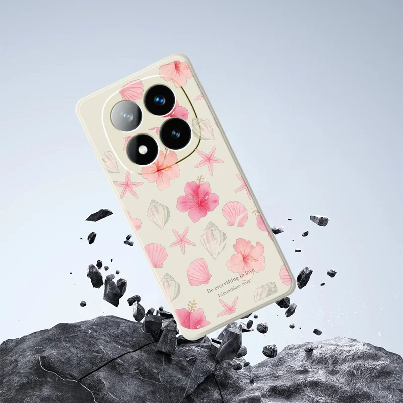 Til Xiaomi Redmi Note 15 Pro+ 5G (Global) / Poco M8 Pro 5G Håndtagskabinet til mobiltelefon med trykt blomstrende kirsebærblomst, lige kant, TPU bagside - beige