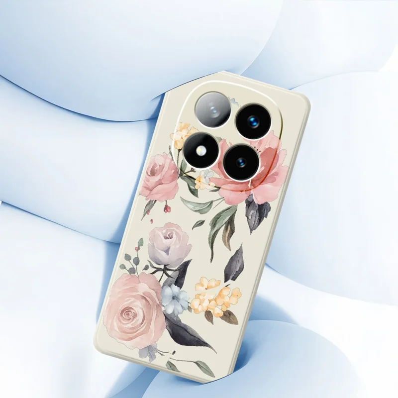 Til Xiaomi Redmi Note 15 Pro+ 5G (Global) / Poco M8 Pro 5G Hylster Stor Blomstertryk Ret Kant TPU Telefon Bagdæksel - Beige