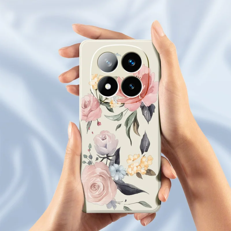 Til Xiaomi Redmi Note 15 Pro+ 5G (Global) / Poco M8 Pro 5G Hylster Stor Blomstertryk Ret Kant TPU Telefon Bagdæksel - Beige