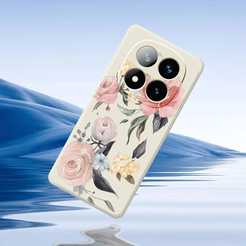 Til Xiaomi Redmi Note 15 Pro+ 5G (Global) / Poco M8 Pro 5G Hylster Stor Blomstertryk Ret Kant TPU Telefon Bagdæksel - Beige