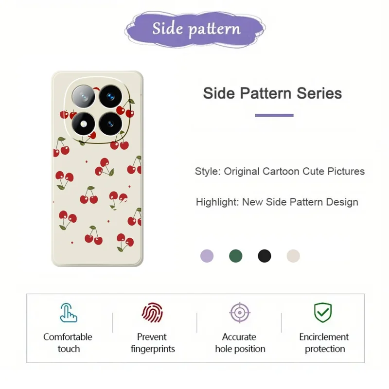 Til Xiaomi Redmi Note 15 Pro+ 5G (Global)  /  Poco M8 Pro 5G Case med kirsebærprint, lige kanter, TPU telefonbagdæksel - beige
