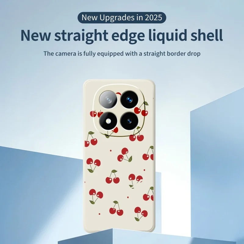 Til Xiaomi Redmi Note 15 Pro+ 5G (Global)  /  Poco M8 Pro 5G Case med kirsebærprint, lige kanter, TPU telefonbagdæksel - beige