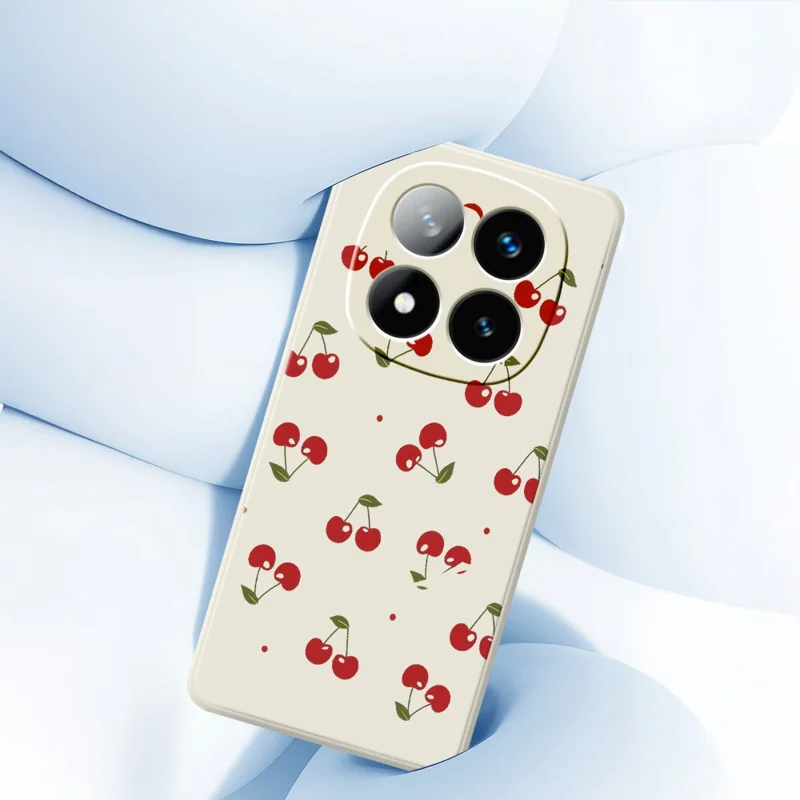 Til Xiaomi Redmi Note 15 Pro+ 5G (Global)  /  Poco M8 Pro 5G Case med kirsebærprint, lige kanter, TPU telefonbagdæksel - beige