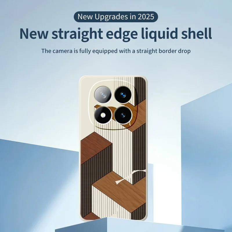 For Xiaomi Redmi Note 15 Pro+ 5G (Global) / Poco M8 Pro 5G Case Geometric Wood Grain Pattern Printing Straight Edge TPU Phone Back Cover - Beige