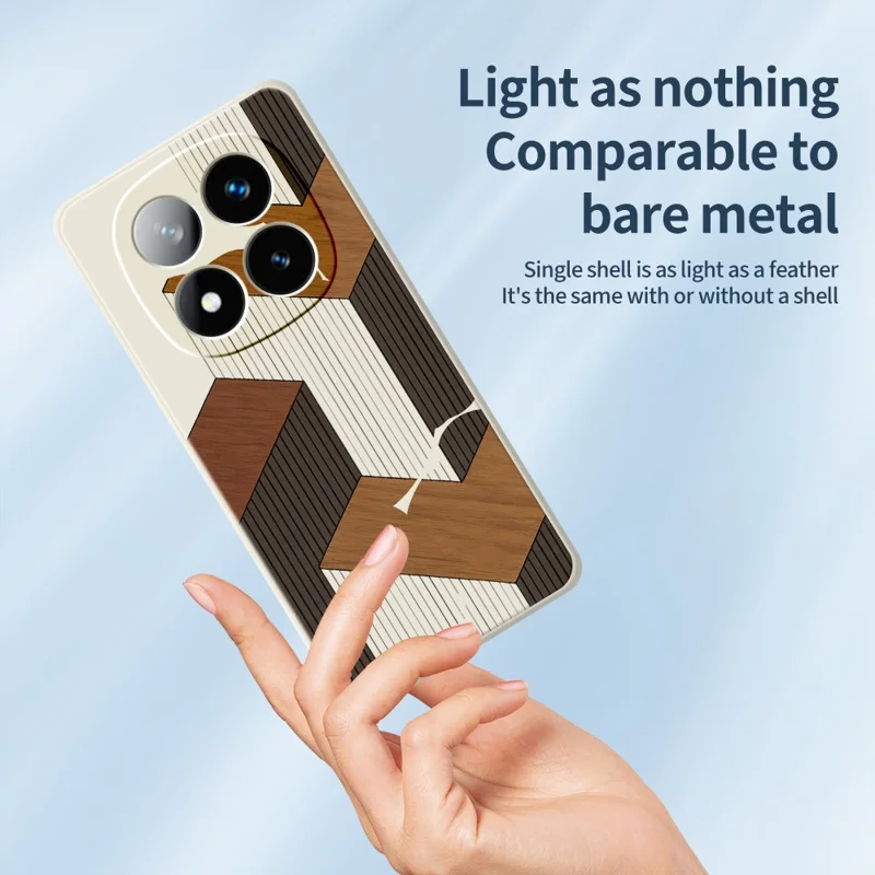For Xiaomi Redmi Note 15 Pro+ 5G (Global) / Poco M8 Pro 5G Case Geometric Wood Grain Pattern Printing Straight Edge TPU Phone Back Cover - Beige