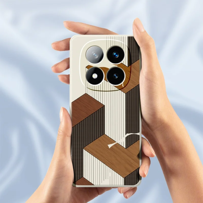 For Xiaomi Redmi Note 15 Pro+ 5G (Global) / Poco M8 Pro 5G Case Geometric Wood Grain Pattern Printing Straight Edge TPU Phone Back Cover - Beige