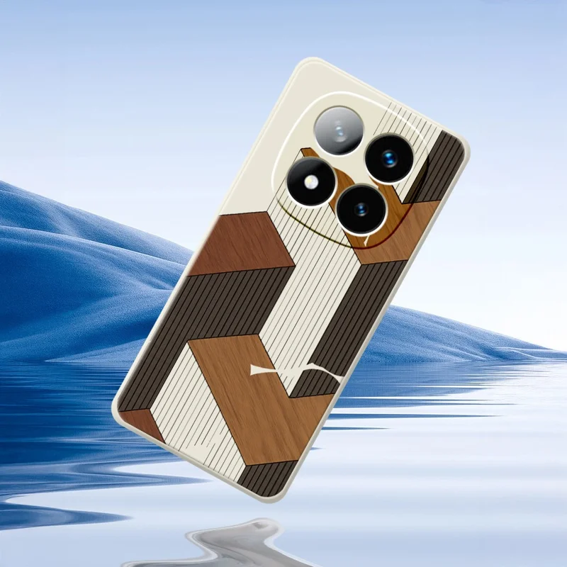 For Xiaomi Redmi Note 15 Pro+ 5G (Global) / Poco M8 Pro 5G Case Geometric Wood Grain Pattern Printing Straight Edge TPU Phone Back Cover - Beige