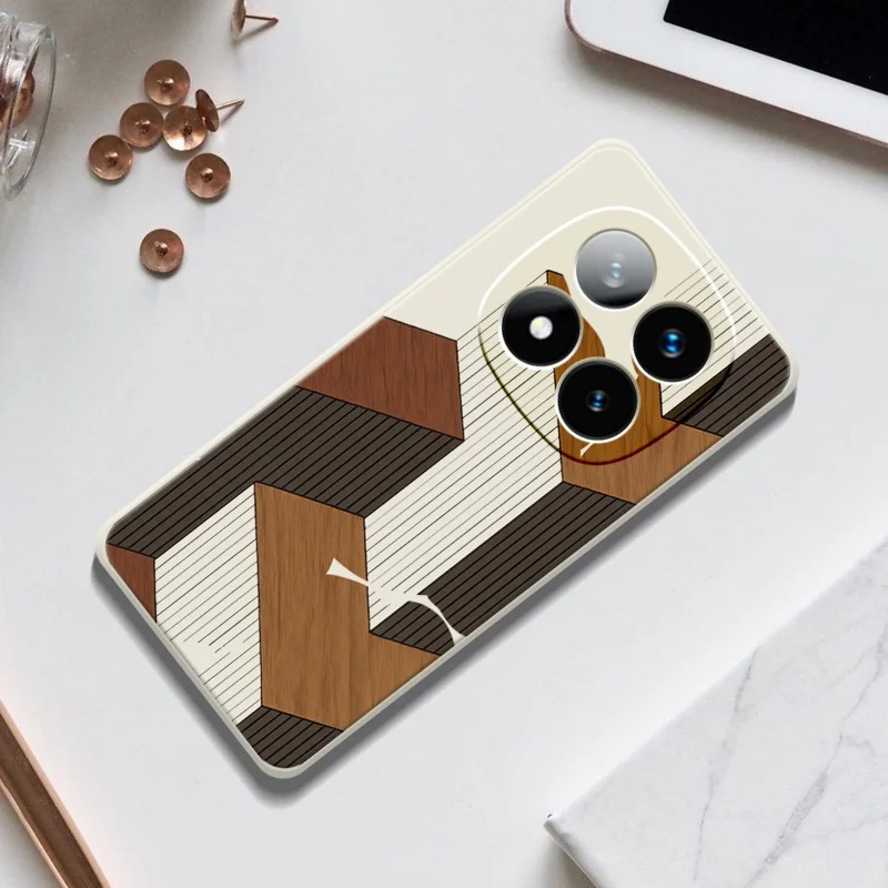 For Xiaomi Redmi Note 15 Pro+ 5G (Global) / Poco M8 Pro 5G Case Geometric Wood Grain Pattern Printing Straight Edge TPU Phone Back Cover - Beige