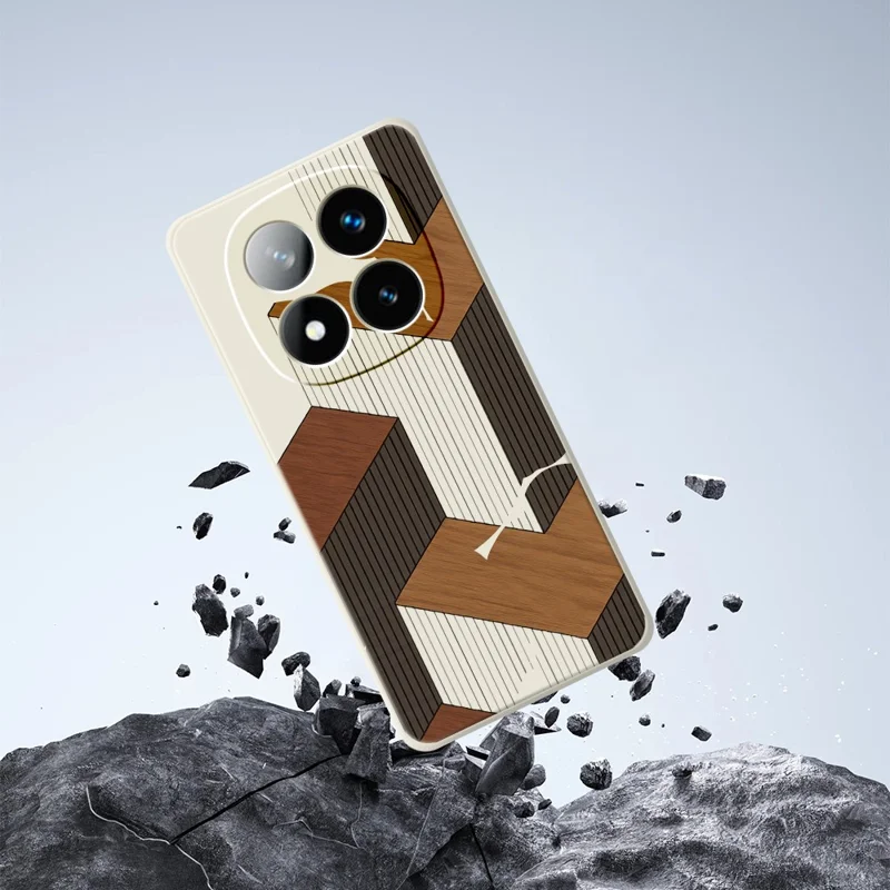 For Xiaomi Redmi Note 15 Pro+ 5G (Global) / Poco M8 Pro 5G Case Geometric Wood Grain Pattern Printing Straight Edge TPU Phone Back Cover - Beige