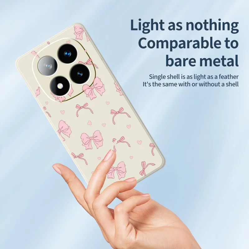 For Xiaomi Redmi Note 15 Pro+ 5G (Global)  /  Poco M8 Pro 5G Case Pink Bow Love Pattern Printing Straight Edge TPU Phone Back Cover - Beige