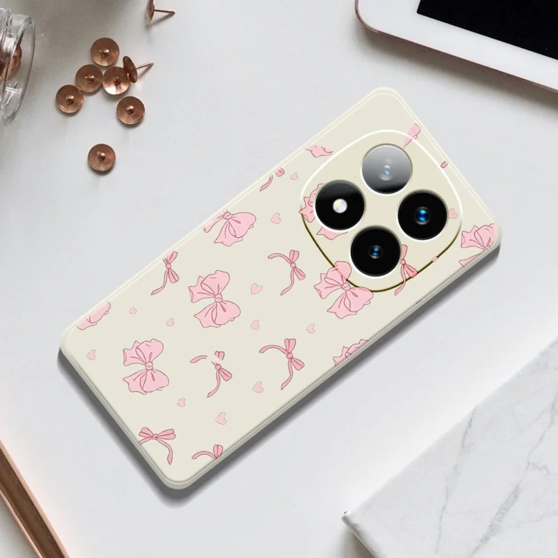 For Xiaomi Redmi Note 15 Pro+ 5G (Global)  /  Poco M8 Pro 5G Case Pink Bow Love Pattern Printing Straight Edge TPU Phone Back Cover - Beige