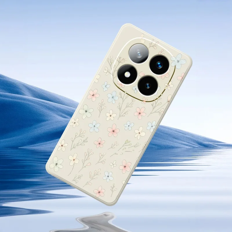 Til Xiaomi Redmi Note 15 Pro+ 5G (Global) / Poco M8 Pro 5G Etui med trykt mønster af små blomsterkviste, lige kanter, TPU bagside - beige