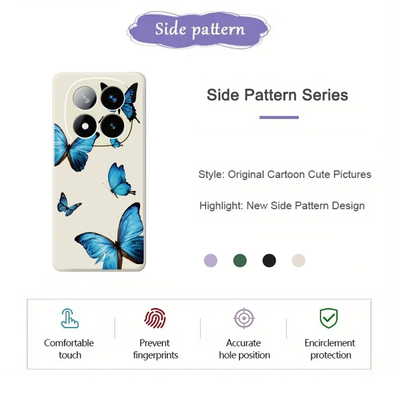 Til Xiaomi Redmi Note 15 Pro 4G (Global) Cover Blå Sommerfugle Mønster Printet Lige Kant TPU Telefon Bagside - Beige