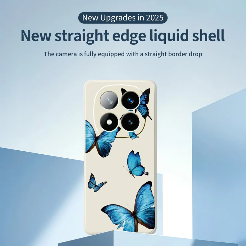 Til Xiaomi Redmi Note 15 Pro 4G (Global) Cover Blå Sommerfugle Mønster Printet Lige Kant TPU Telefon Bagside - Beige