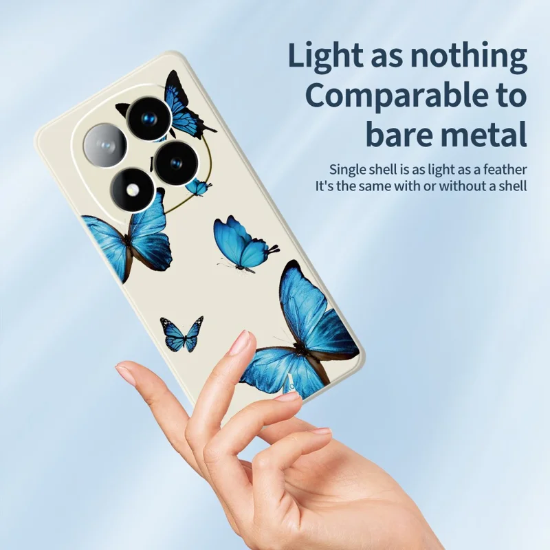 Til Xiaomi Redmi Note 15 Pro 4G (Global) Cover Blå Sommerfugle Mønster Printet Lige Kant TPU Telefon Bagside - Beige
