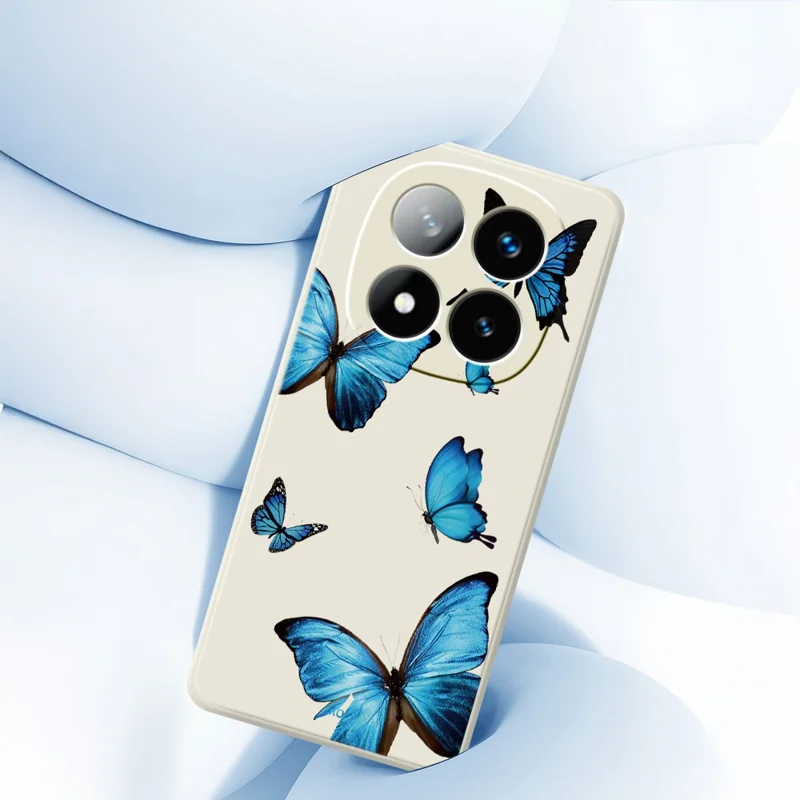 Til Xiaomi Redmi Note 15 Pro 4G (Global) Cover Blå Sommerfugle Mønster Printet Lige Kant TPU Telefon Bagside - Beige