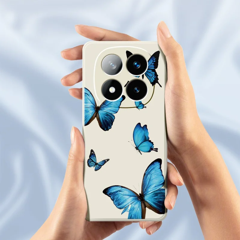 Til Xiaomi Redmi Note 15 Pro 4G (Global) Cover Blå Sommerfugle Mønster Printet Lige Kant TPU Telefon Bagside - Beige