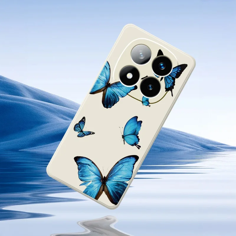 Til Xiaomi Redmi Note 15 Pro 4G (Global) Cover Blå Sommerfugle Mønster Printet Lige Kant TPU Telefon Bagside - Beige