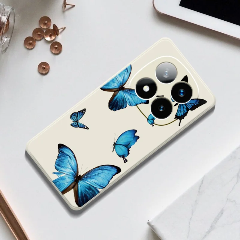 Til Xiaomi Redmi Note 15 Pro 4G (Global) Cover Blå Sommerfugle Mønster Printet Lige Kant TPU Telefon Bagside - Beige