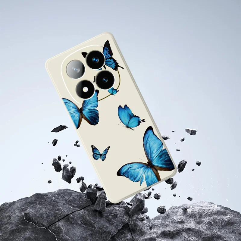 Til Xiaomi Redmi Note 15 Pro 4G (Global) Cover Blå Sommerfugle Mønster Printet Lige Kant TPU Telefon Bagside - Beige