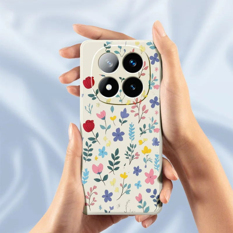Til Xiaomi Redmi Note 15 Pro 4G (Global) Taske i farverig blomsterforgreningsmønster med lige kanter TPU bagside til telefon - beige