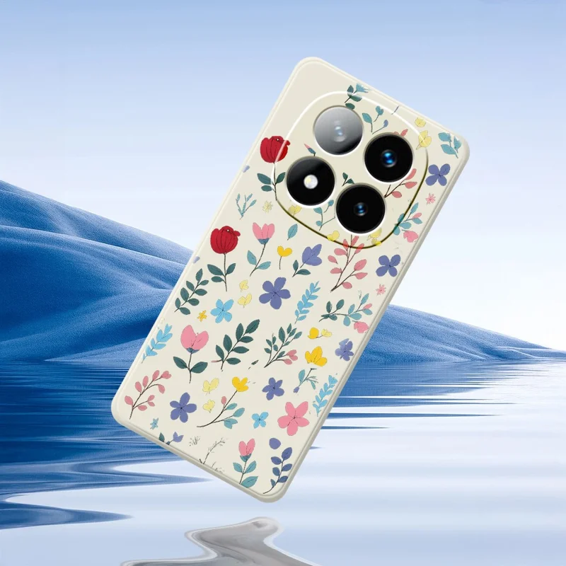 Til Xiaomi Redmi Note 15 Pro 4G (Global) Taske i farverig blomsterforgreningsmønster med lige kanter TPU bagside til telefon - beige