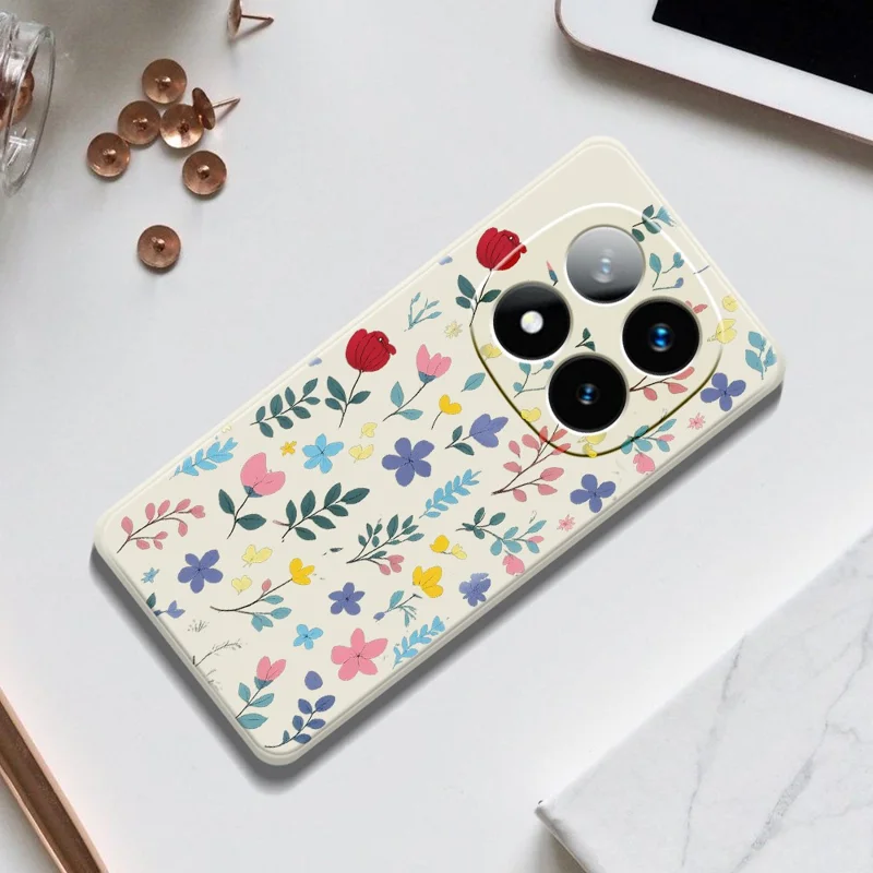 Til Xiaomi Redmi Note 15 Pro 4G (Global) Taske i farverig blomsterforgreningsmønster med lige kanter TPU bagside til telefon - beige