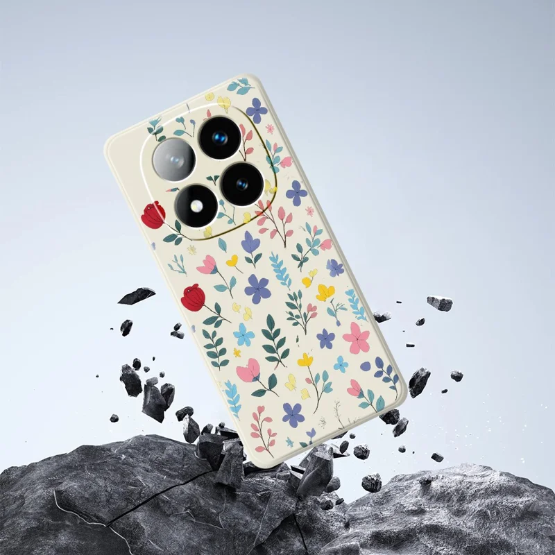Til Xiaomi Redmi Note 15 Pro 4G (Global) Taske i farverig blomsterforgreningsmønster med lige kanter TPU bagside til telefon - beige