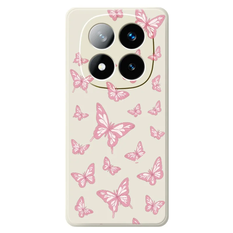 Til Xiaomi Redmi Note 15 Pro 4G (Global) Cover Pinkt Tegne af Sommerfugle Mønstertryk Lige Kant TPU Telefon Bagdæksel - Beige