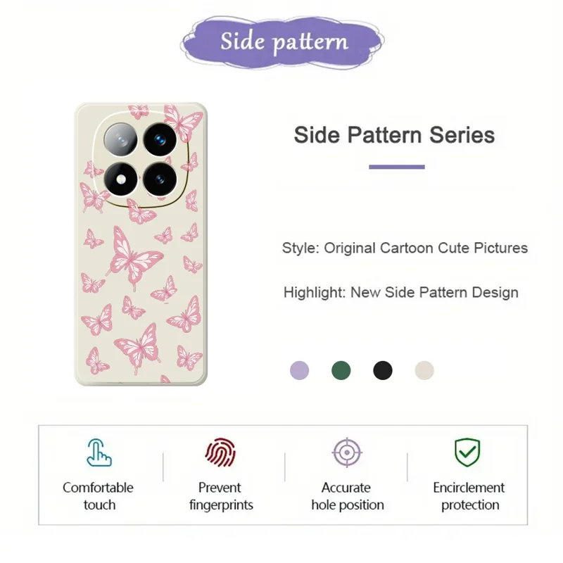 Til Xiaomi Redmi Note 15 Pro 4G (Global) Cover Pinkt Tegne af Sommerfugle Mønstertryk Lige Kant TPU Telefon Bagdæksel - Beige