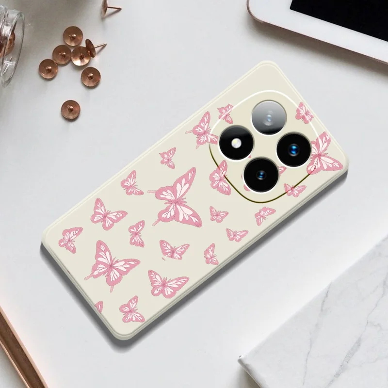 Til Xiaomi Redmi Note 15 Pro 4G (Global) Cover Pinkt Tegne af Sommerfugle Mønstertryk Lige Kant TPU Telefon Bagdæksel - Beige