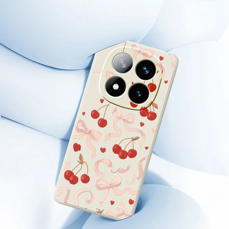 Til Xiaomi Redmi Note 15 Pro 4G (Global) Etui med stort bue- og kirsebærprint Lige kanter TPU bagside til telefon - beige