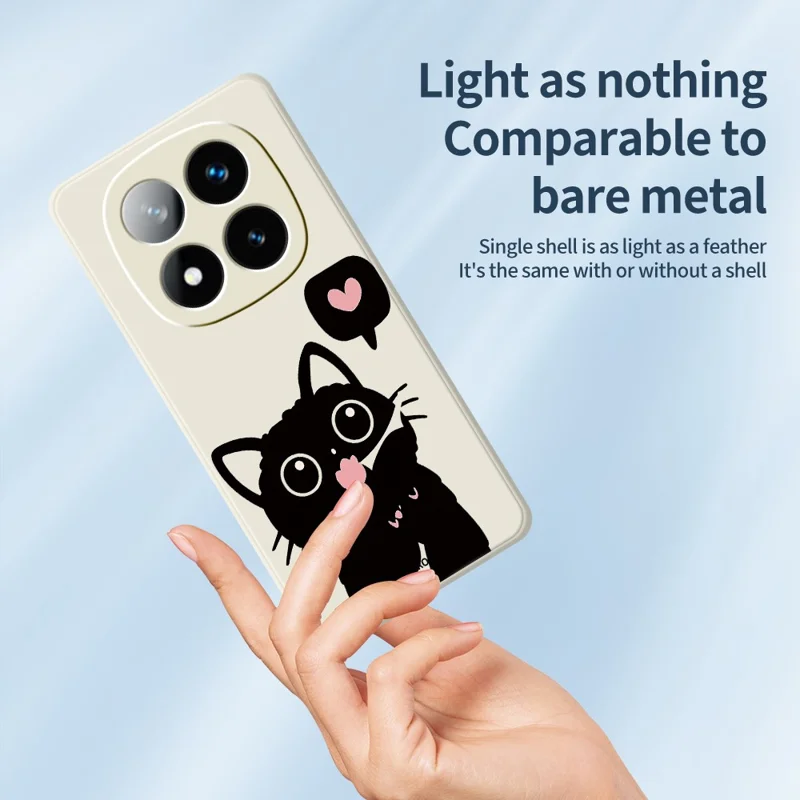 Capa para Xiaomi Redmi Note 15 Pro 4G (Global) com Estampa de Gato Preto Amor, Borda Reta, TPU, Capa Traseira para Telemóvel - Bege