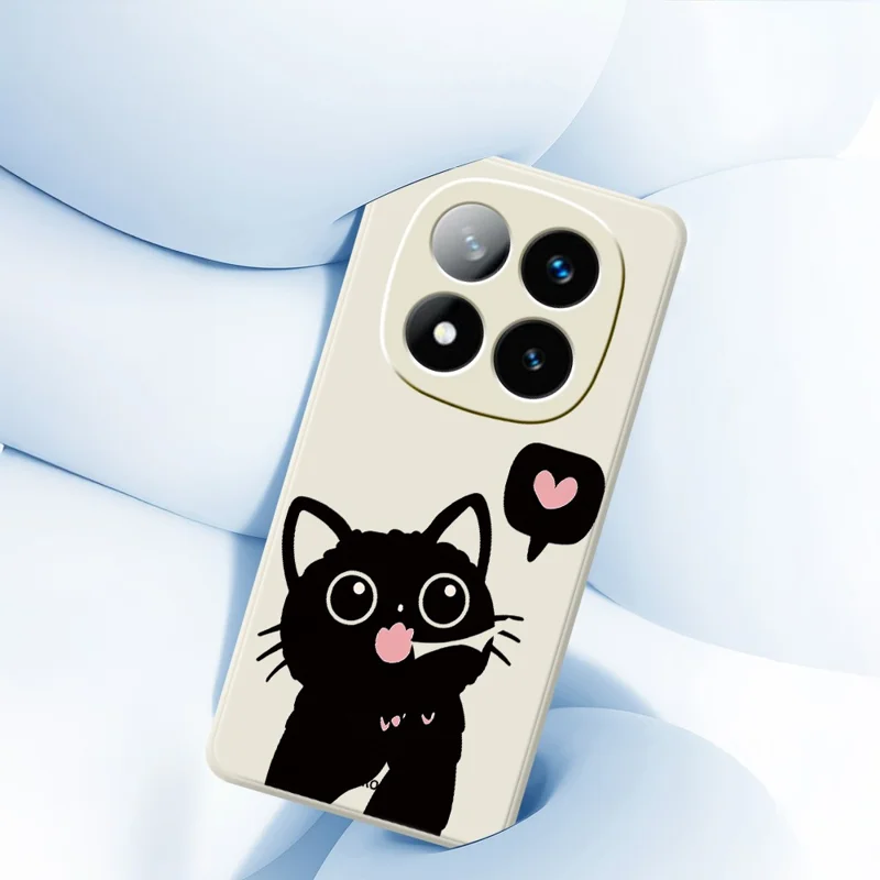 Capa para Xiaomi Redmi Note 15 Pro 4G (Global) com Estampa de Gato Preto Amor, Borda Reta, TPU, Capa Traseira para Telemóvel - Bege