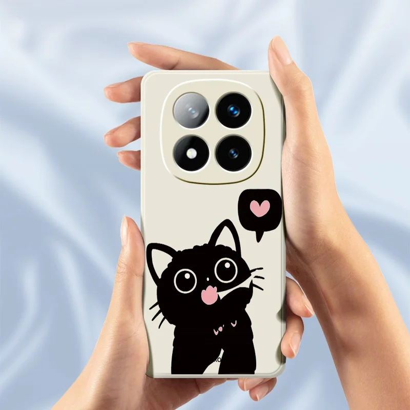 Capa para Xiaomi Redmi Note 15 Pro 4G (Global) com Estampa de Gato Preto Amor, Borda Reta, TPU, Capa Traseira para Telemóvel - Bege