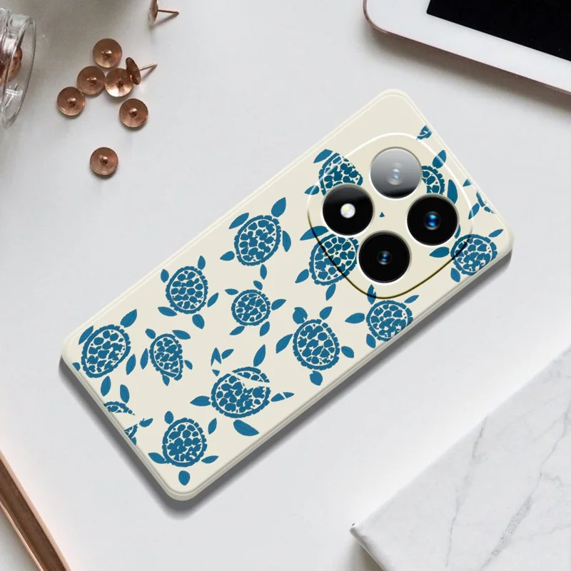 Til Xiaomi Redmi Note 15 Pro 4G (Global) Taske med blå skildpaddeprint, lige kant, TPU telefonbagdæksel - beige