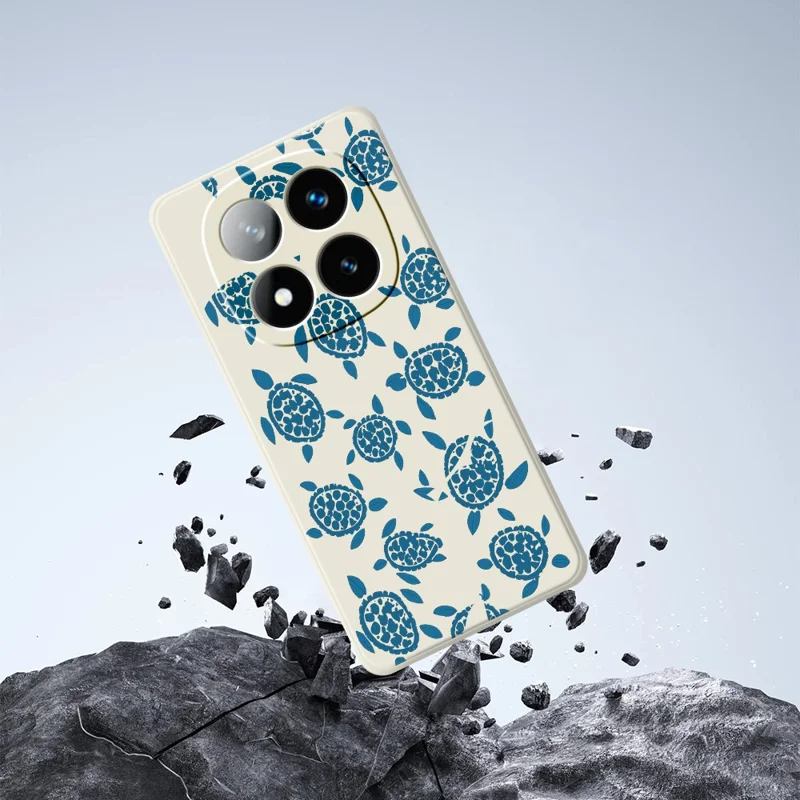 Til Xiaomi Redmi Note 15 Pro 4G (Global) Taske med blå skildpaddeprint, lige kant, TPU telefonbagdæksel - beige