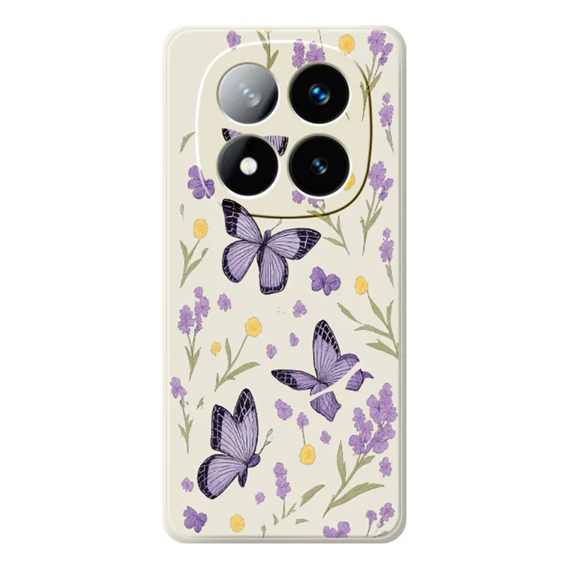 For Xiaomi Redmi Note 15 Pro 4G (Global) Case Purple Butterflies Pattern Printing Straight Edge TPU Phone Back Cover - Beige