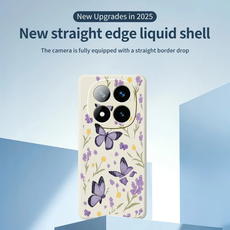 For Xiaomi Redmi Note 15 Pro 4G (Global) Case Purple Butterflies Pattern Printing Straight Edge TPU Phone Back Cover - Beige
