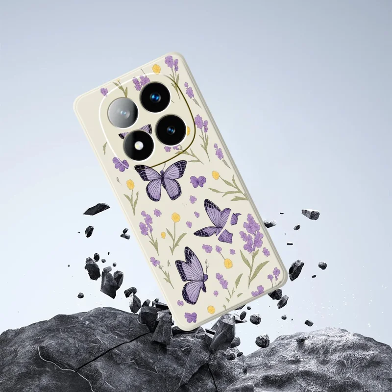 For Xiaomi Redmi Note 15 Pro 4G (Global) Case Purple Butterflies Pattern Printing Straight Edge TPU Phone Back Cover - Beige