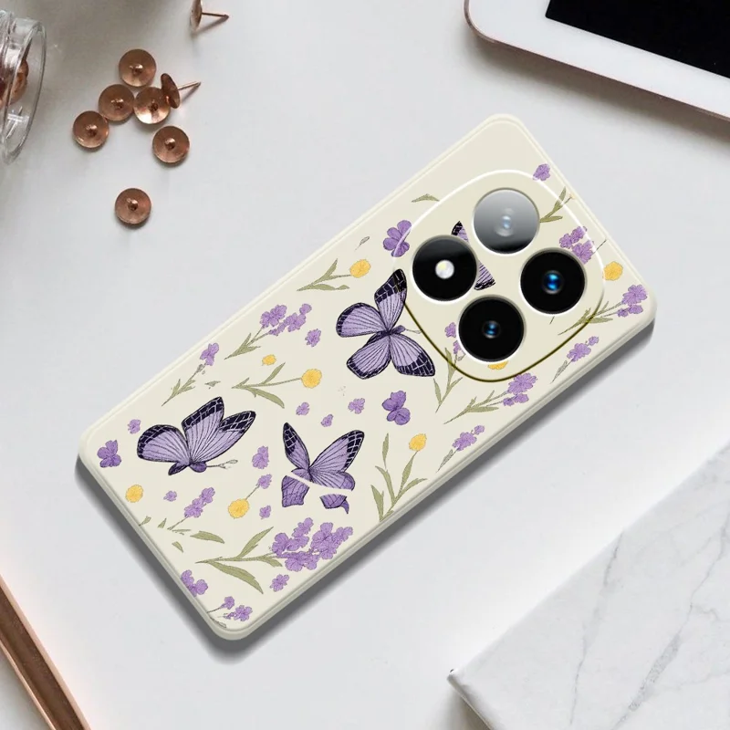 For Xiaomi Redmi Note 15 Pro 4G (Global) Case Purple Butterflies Pattern Printing Straight Edge TPU Phone Back Cover - Beige