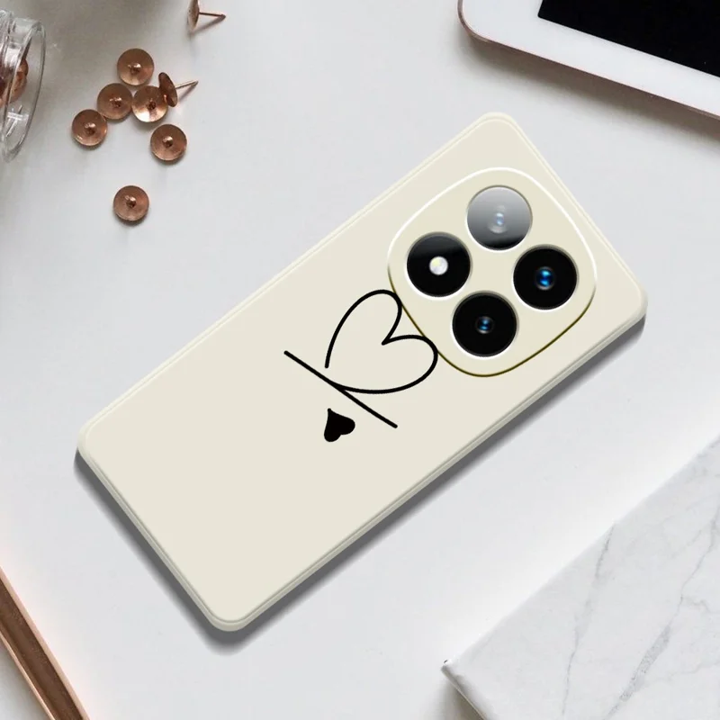 Til Xiaomi Redmi Note 15 Pro 4G (Global) Hylde Med Tryk Af Sort Kærlighedsmønster Ret Kant TPU Telefon Bagside - Beige