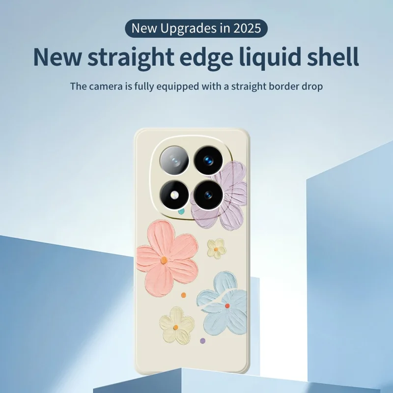 Til Xiaomi Redmi Note 15 Pro 4G (Global) Taske med firefarvet blomstermønster og lige kanter TPU telefon bagdæksel - beige