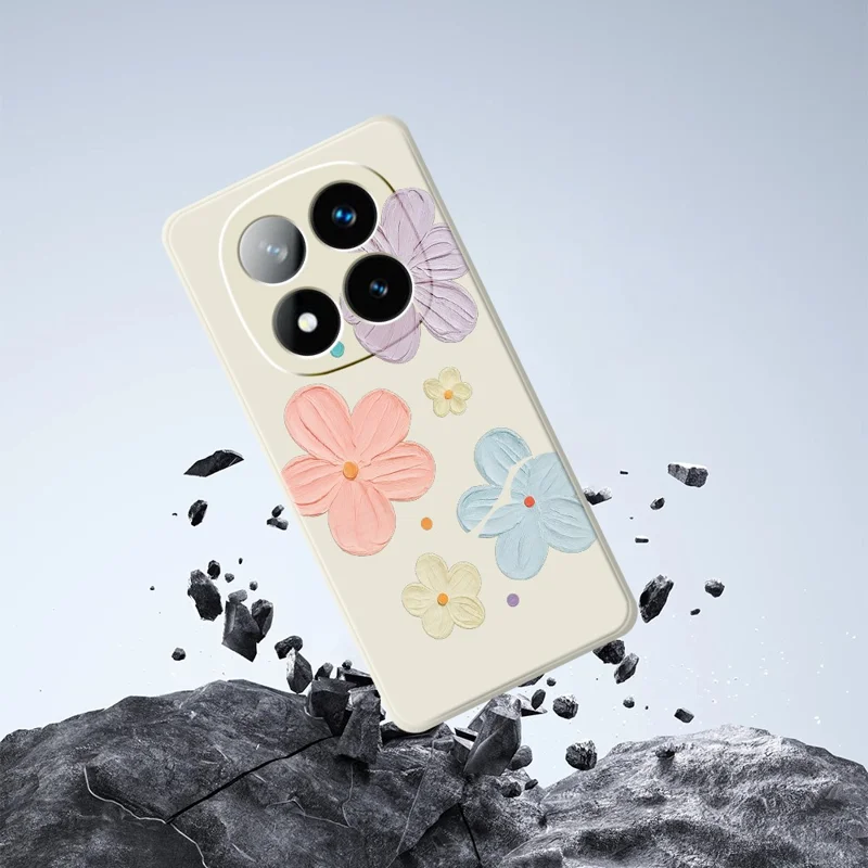 Til Xiaomi Redmi Note 15 Pro 4G (Global) Taske med firefarvet blomstermønster og lige kanter TPU telefon bagdæksel - beige